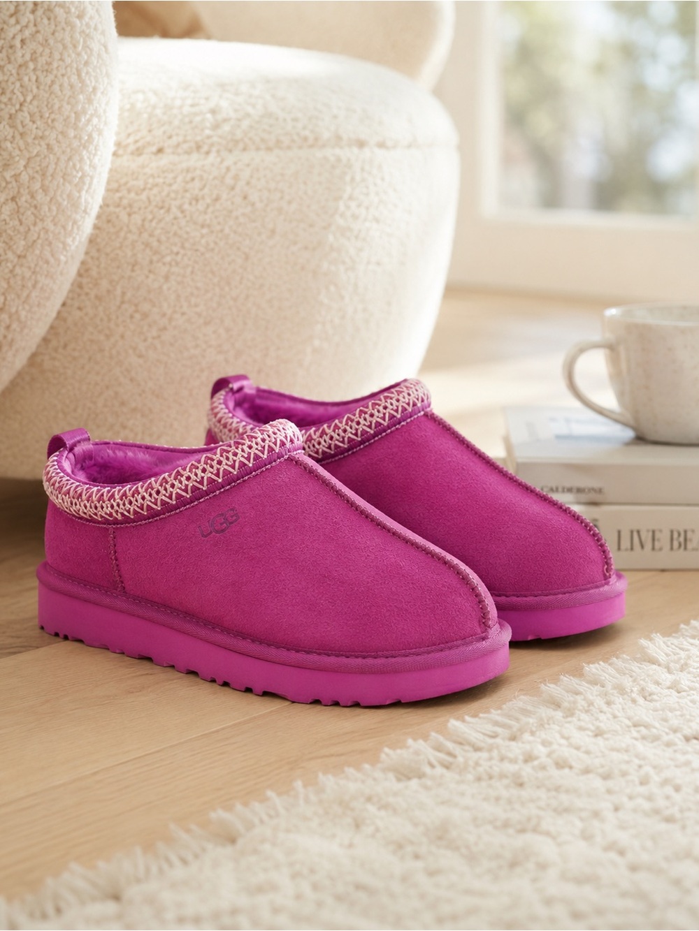 UGG Women’s Tasman Slippers Purple Suede Shearling Lined Size 6